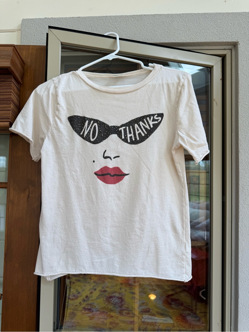 No Thanks Graphic Tee - White with Black & Red Print